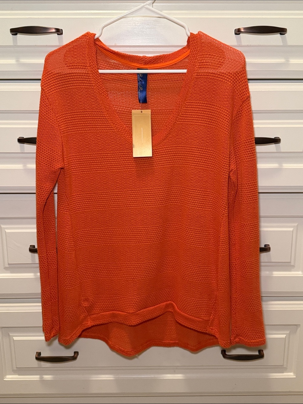 Blue Rain Orange V‑Neck Lightweight Knit Sweater
